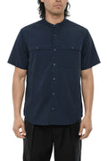 Dark Blue Mandarin Collar Shirt 1