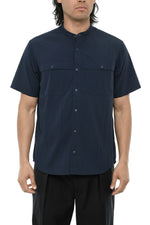 Dark Blue Mandarin Collar Shirt 1