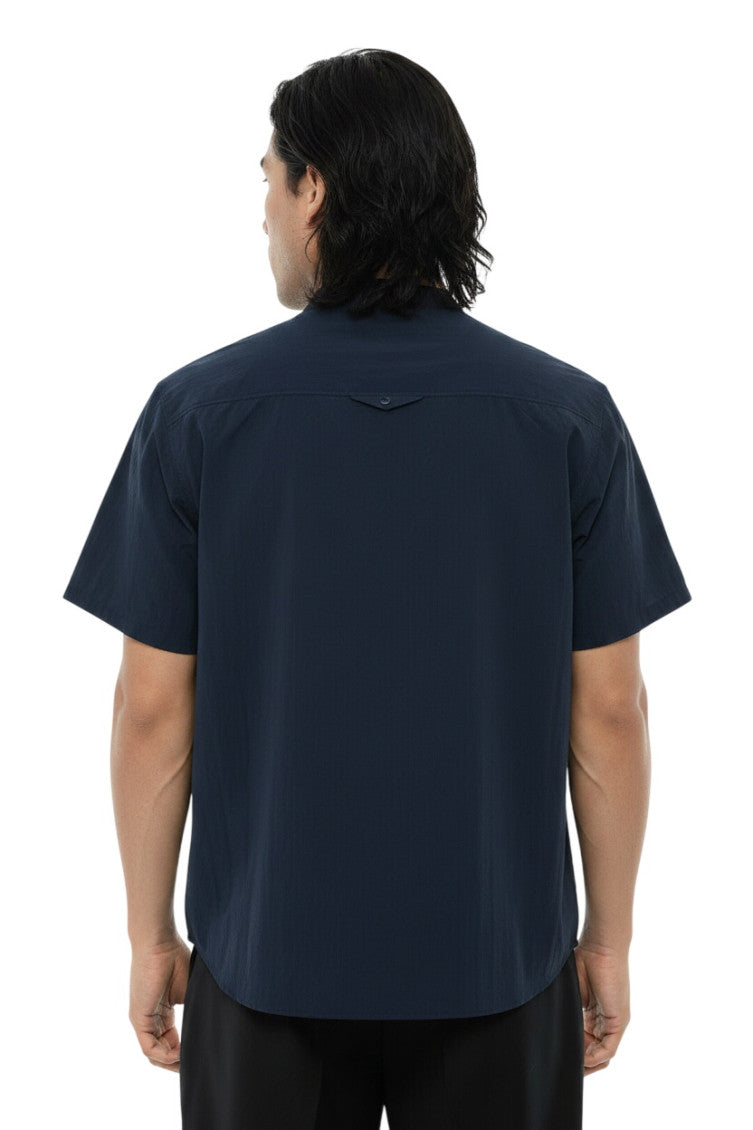 Dark Blue Mandarin Collar Shirt 2