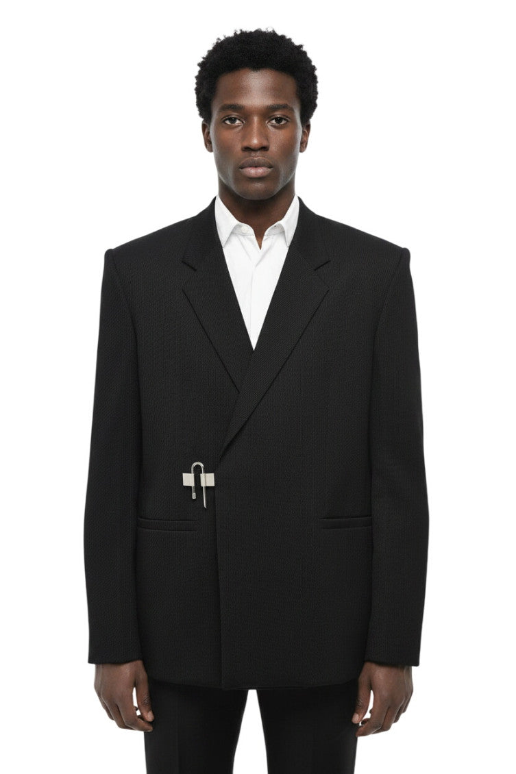 Black Notched Lapel Blazer 1