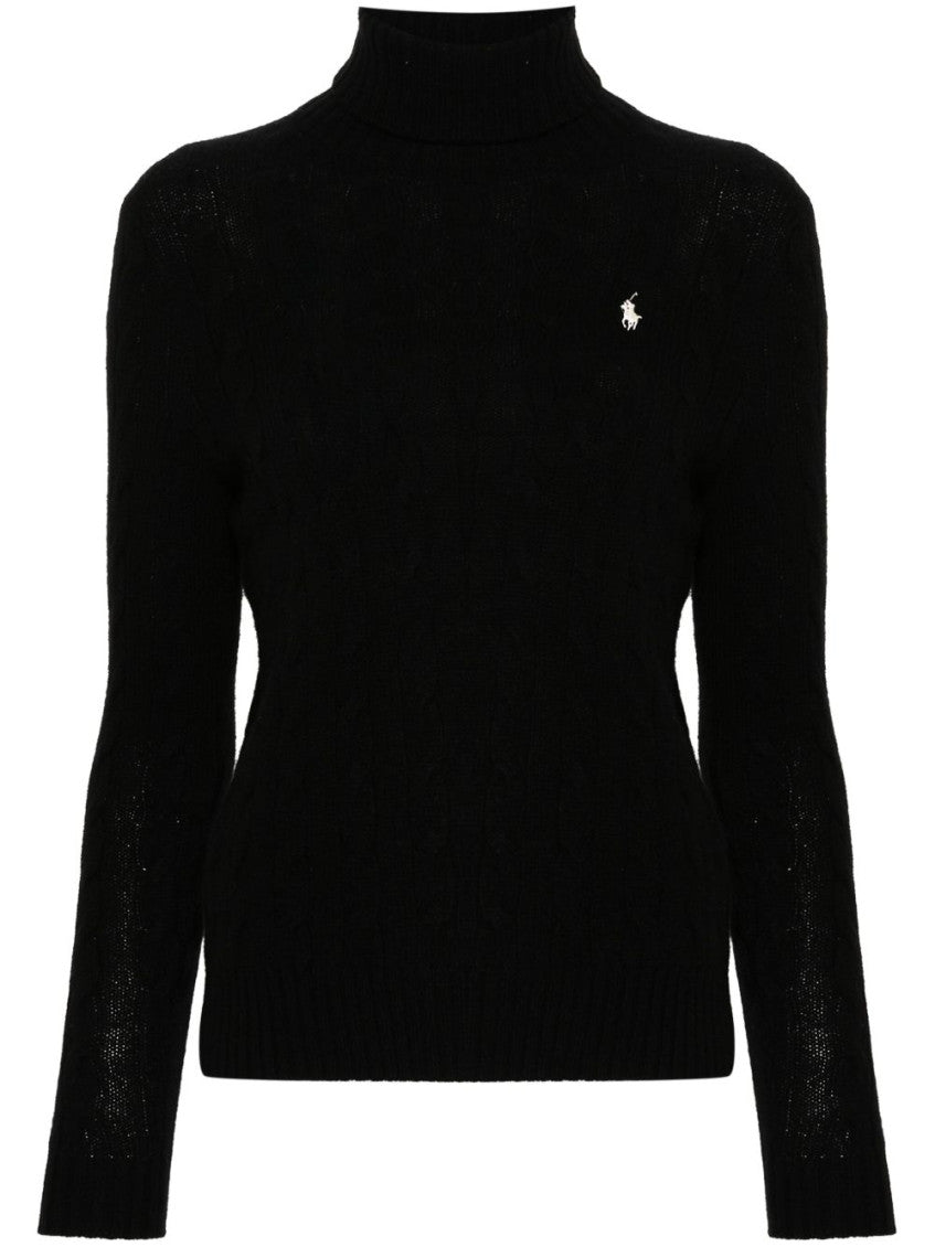 Black Turtleneck Embroidered Logo Sweater 1