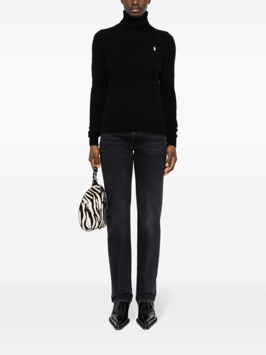 Black Turtleneck Embroidered Logo Sweater 2