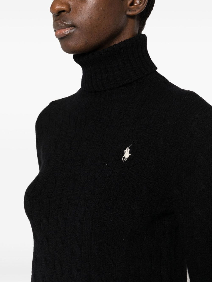 Black Turtleneck Embroidered Logo Sweater 3
