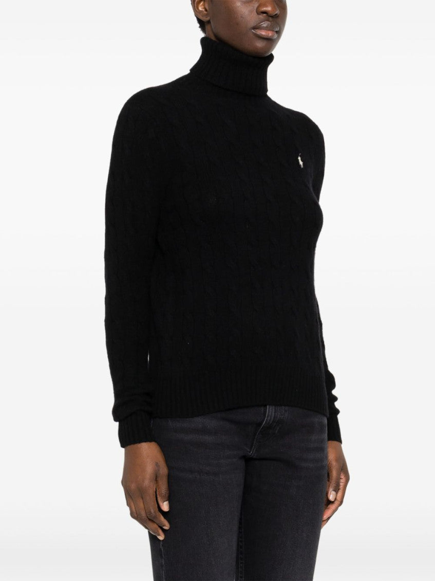 Black Turtleneck Embroidered Logo Sweater 5