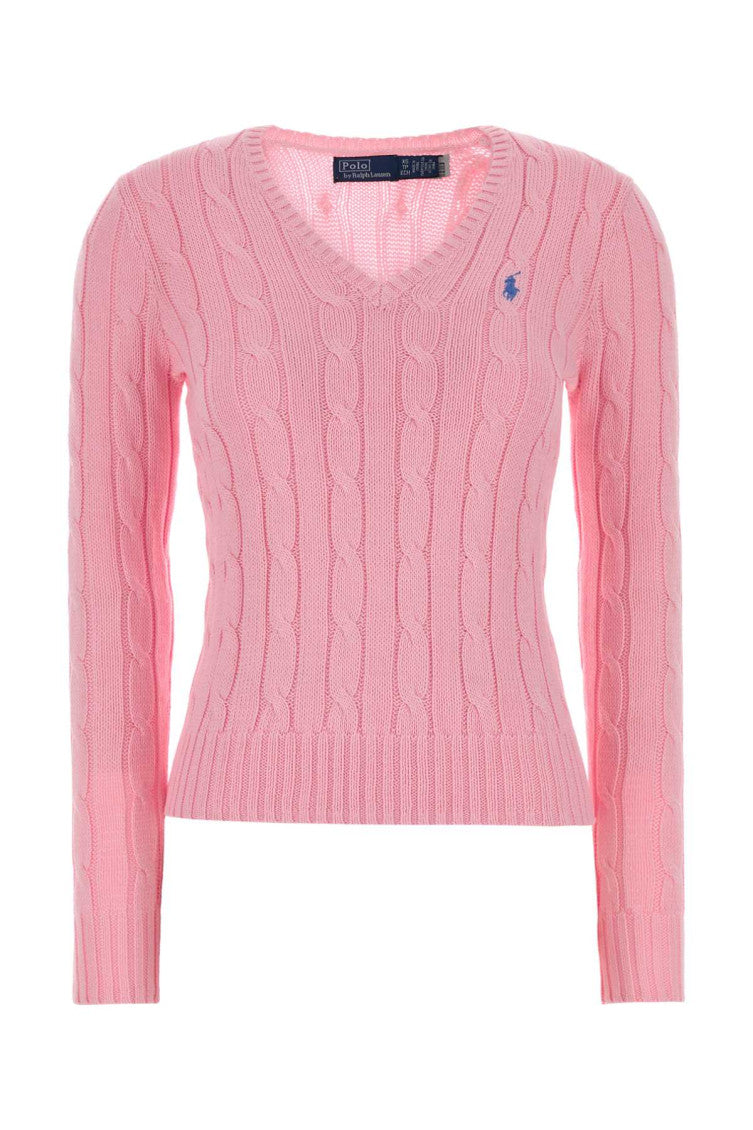 Pink V-Neck Logo Sweater 1