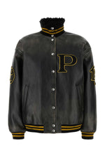 Black Leather Bomber With Patch 1
