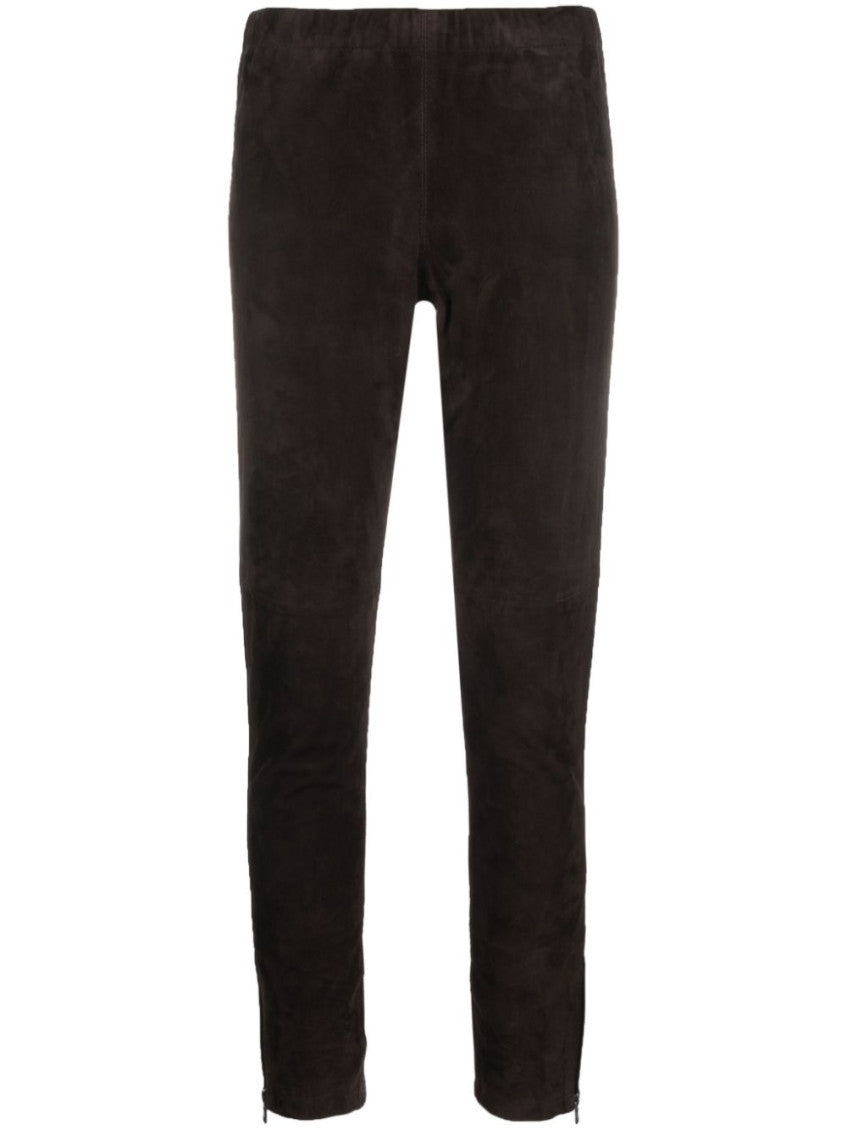 Dark Brown Monet slim-fit suede trousers 1