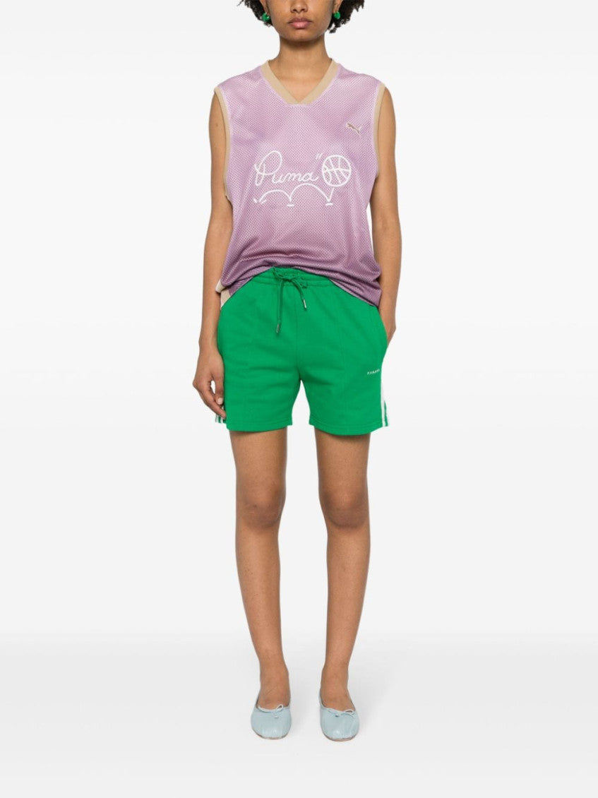 Green Off White Striped Jersey Shorts 2