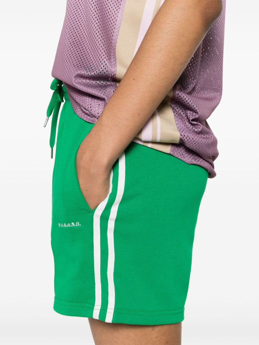 Green Off White Striped Jersey Shorts 5