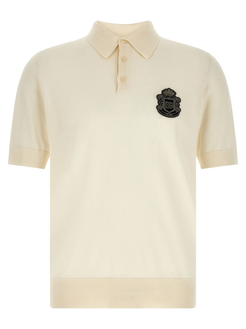 White Embroidered Patch Polo 1