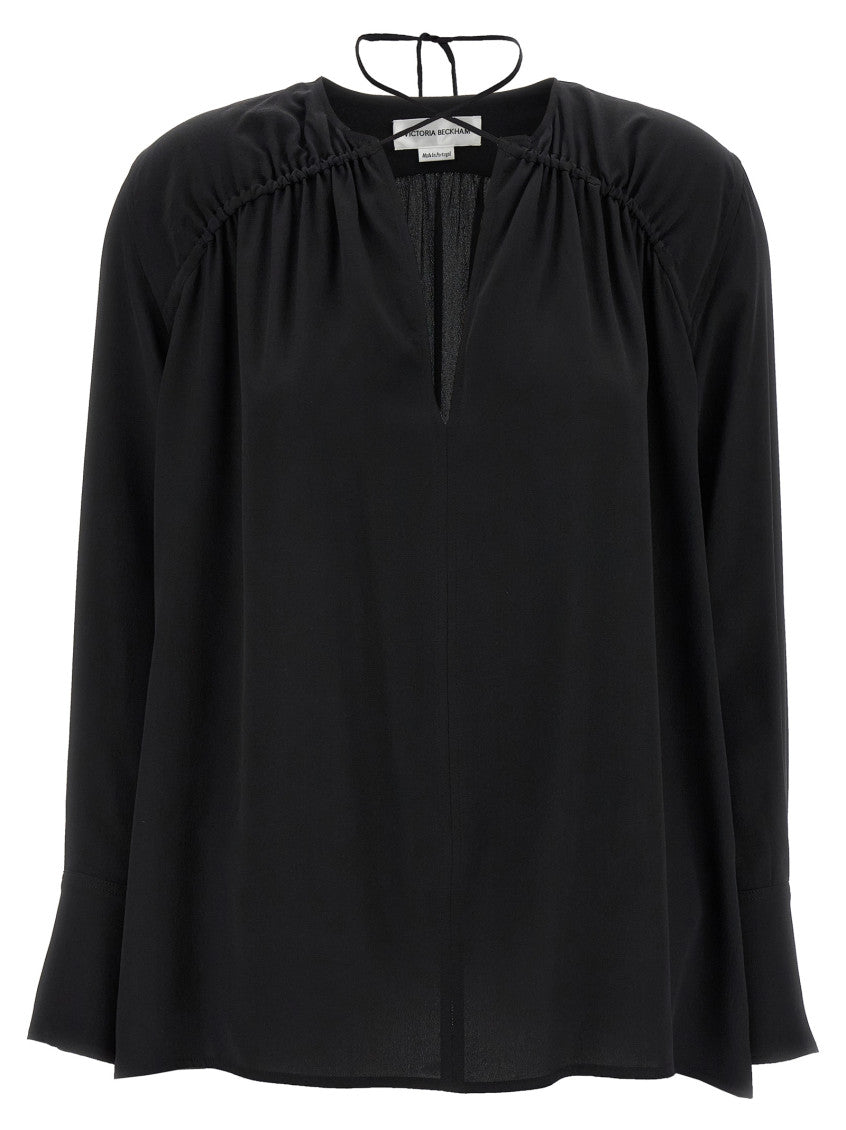 Black 'Gather Detail Tie' blouse 1