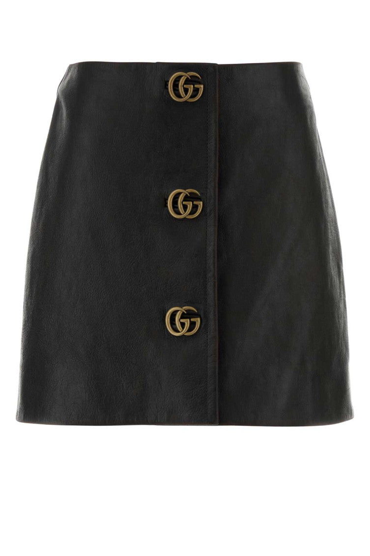 Black Leather Logo Mini Skirt 1
