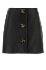 Black Leather Logo Mini Skirt 1
