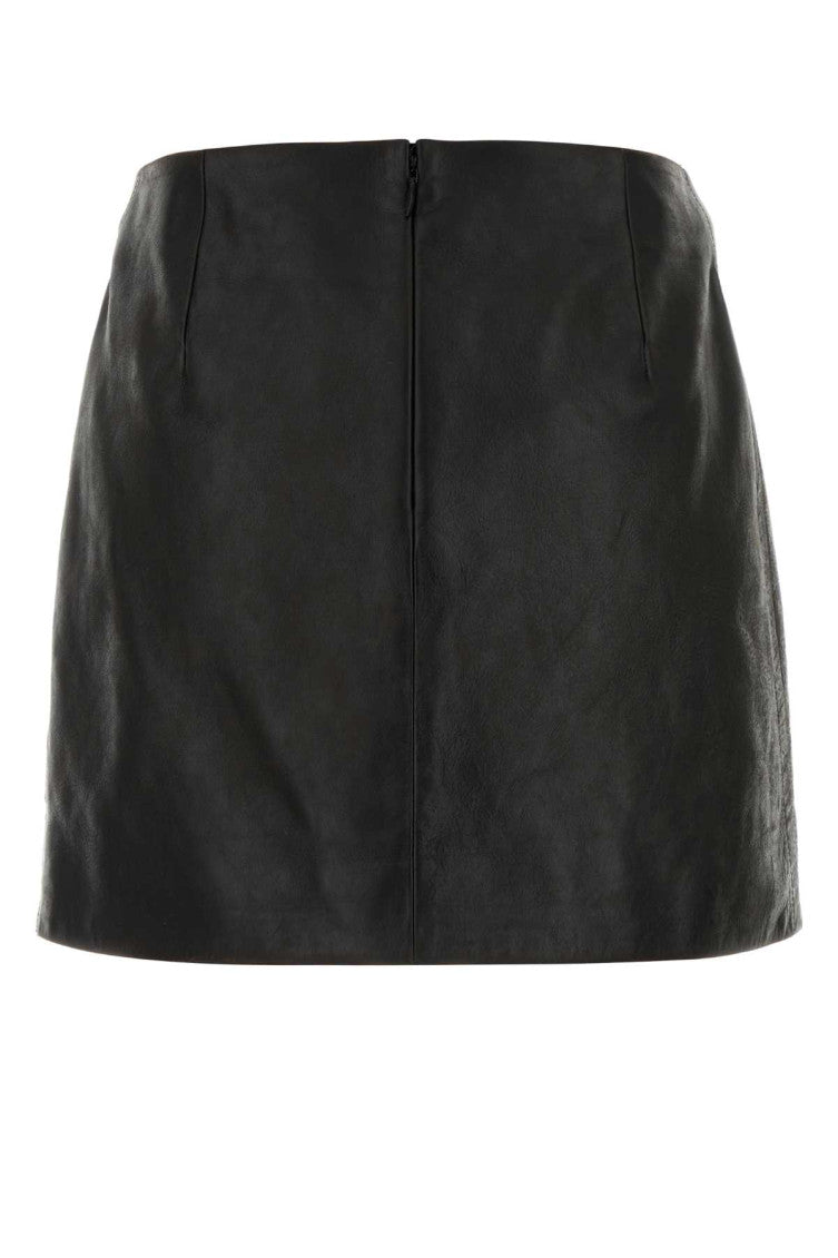 Black Leather Logo Mini Skirt 2