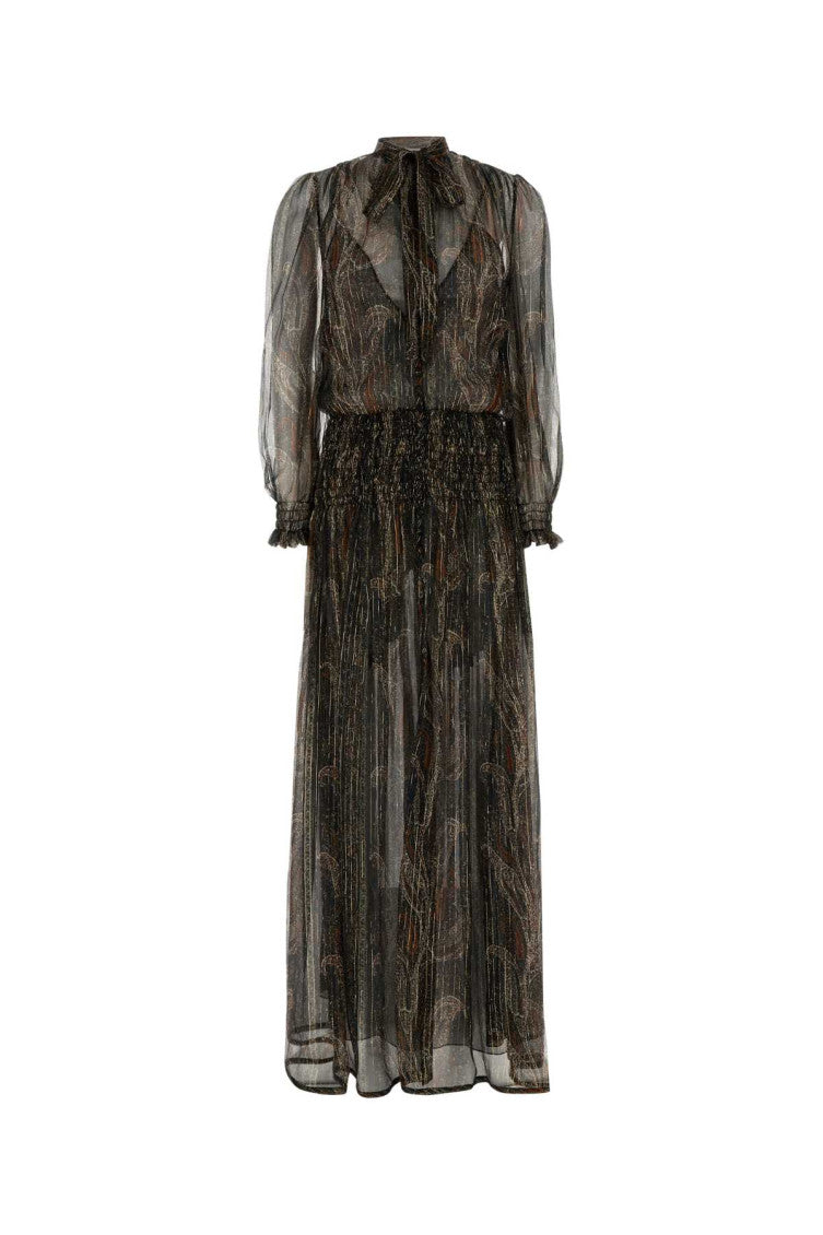 Multicolor Printed Silk Long Dress 1