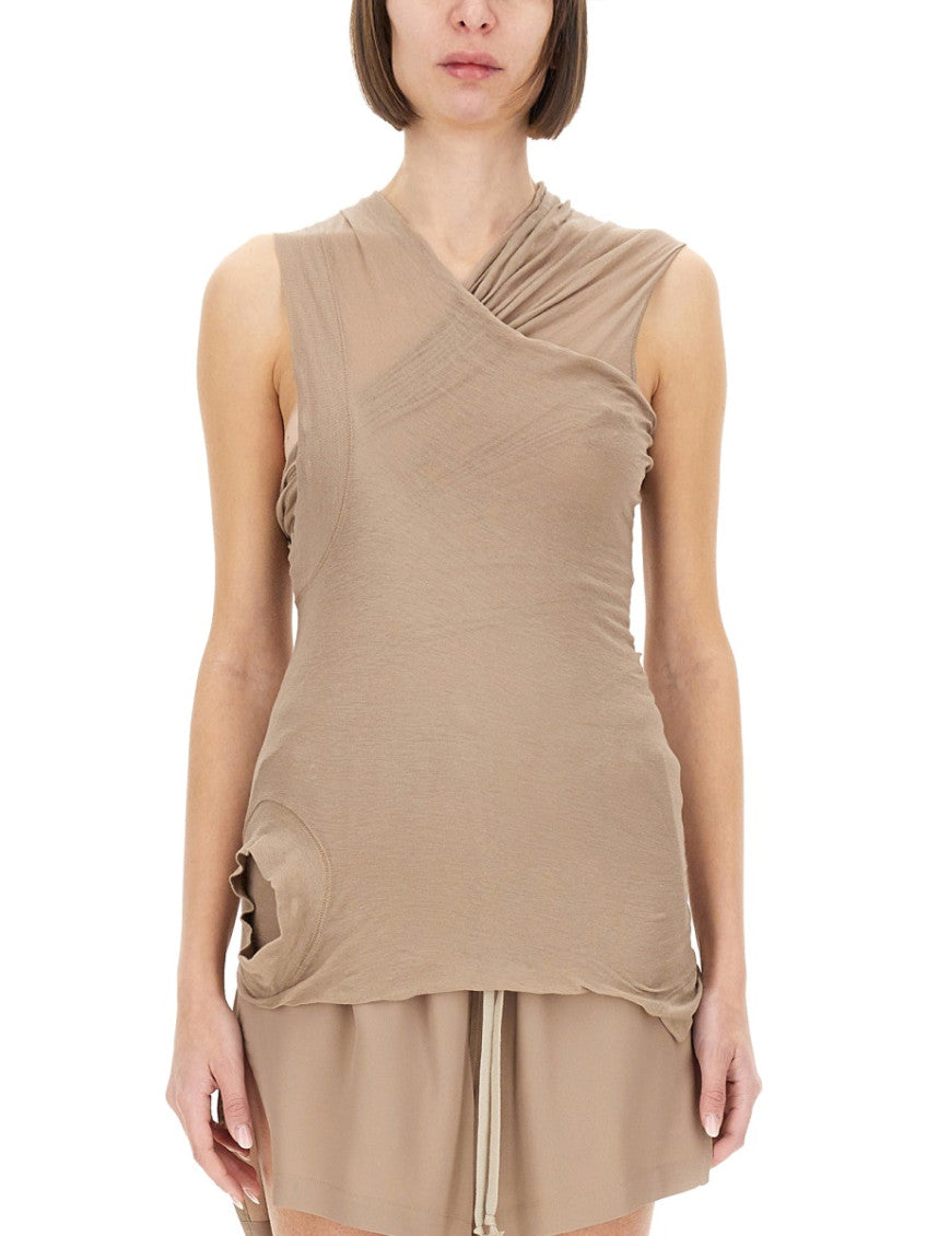 Beige Solid V Neck Top 1