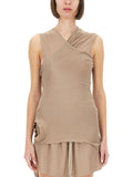 Beige Solid V Neck Top 1