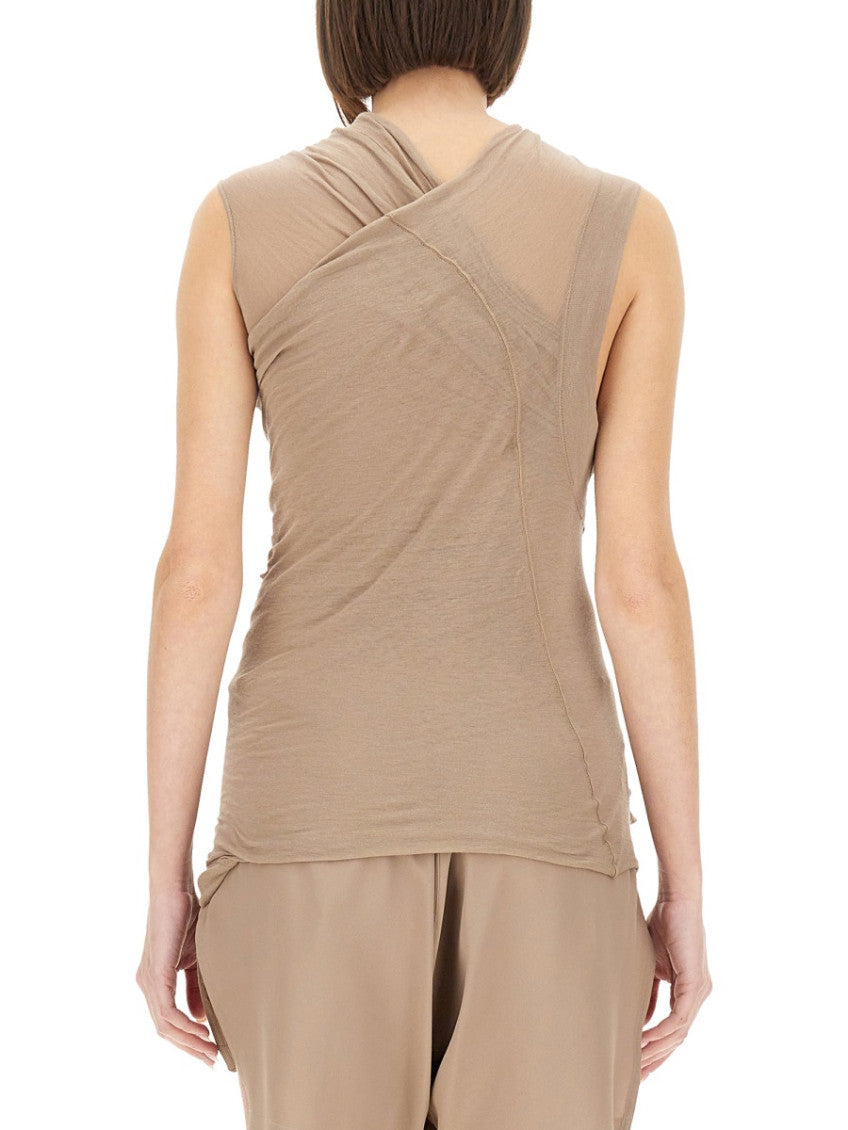 Beige Solid V Neck Top 2
