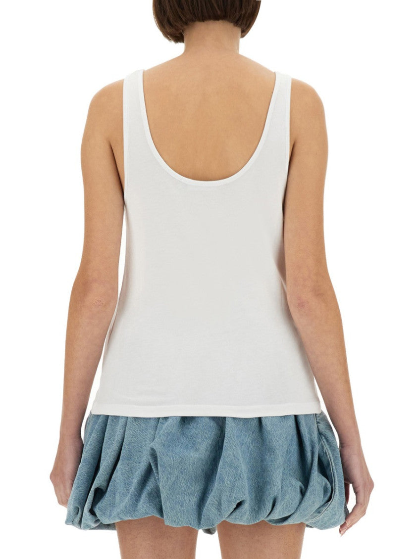 White Solid Scoop Neck Top 2