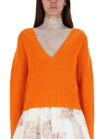 Orange Knitted V Neck Sweater 1
