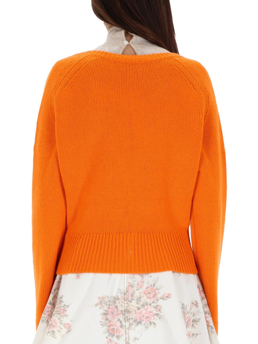 Orange Knitted V Neck Sweater 3