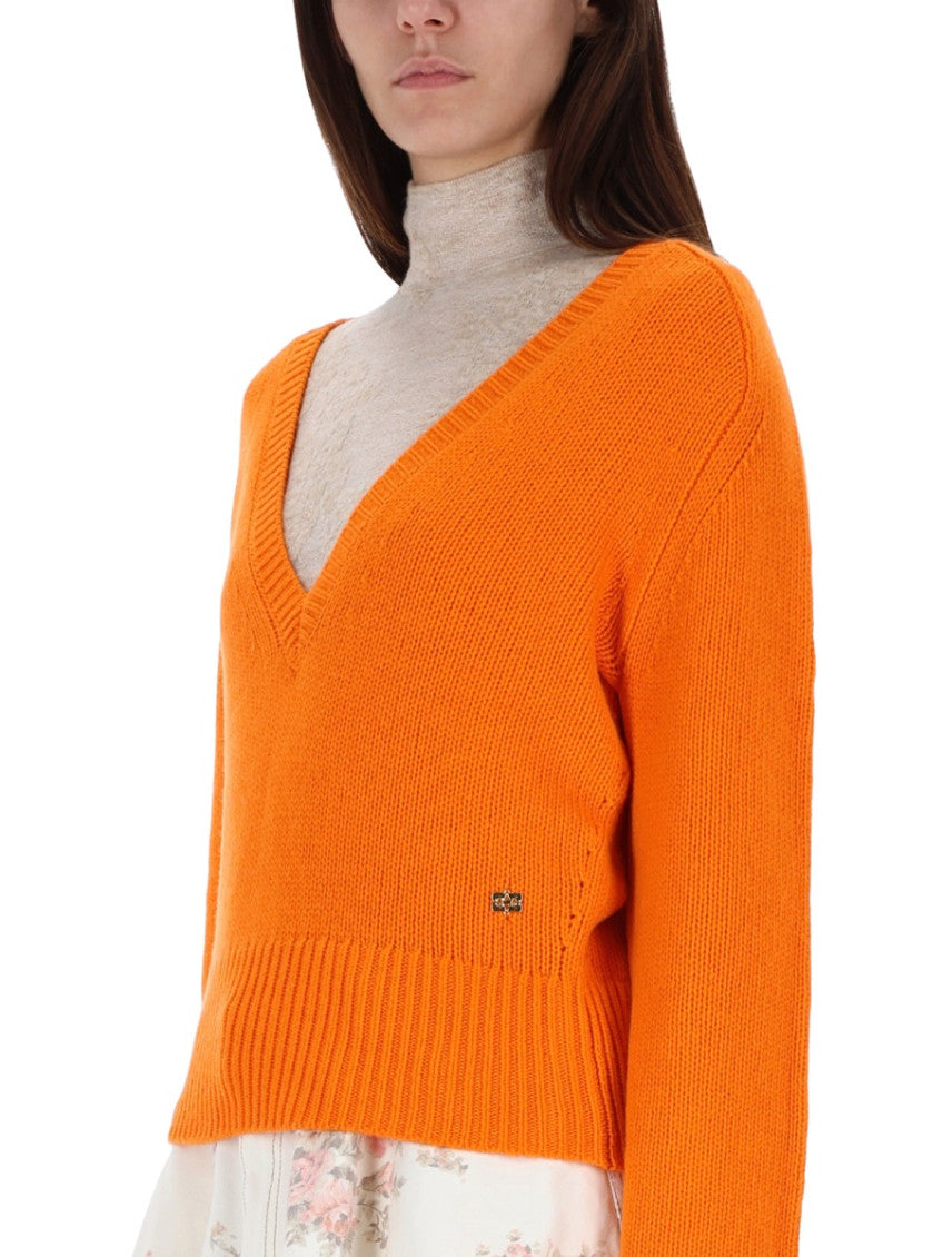 Orange Knitted V Neck Sweater 4