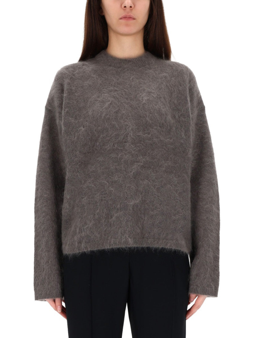 Grey Solid Crew Neck Sweater 1