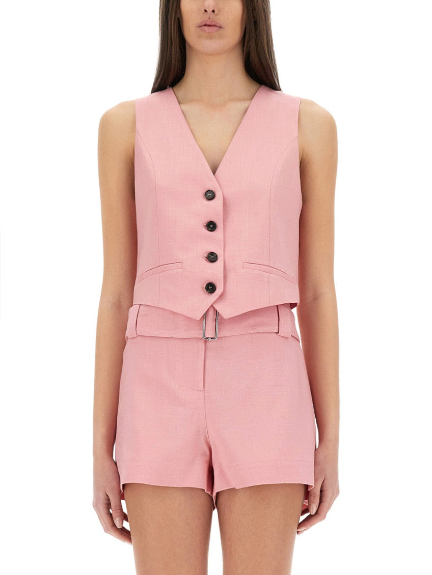 Pink Solid V Neck Top 1