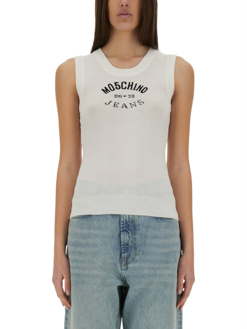White Logo Round Neck Top 1