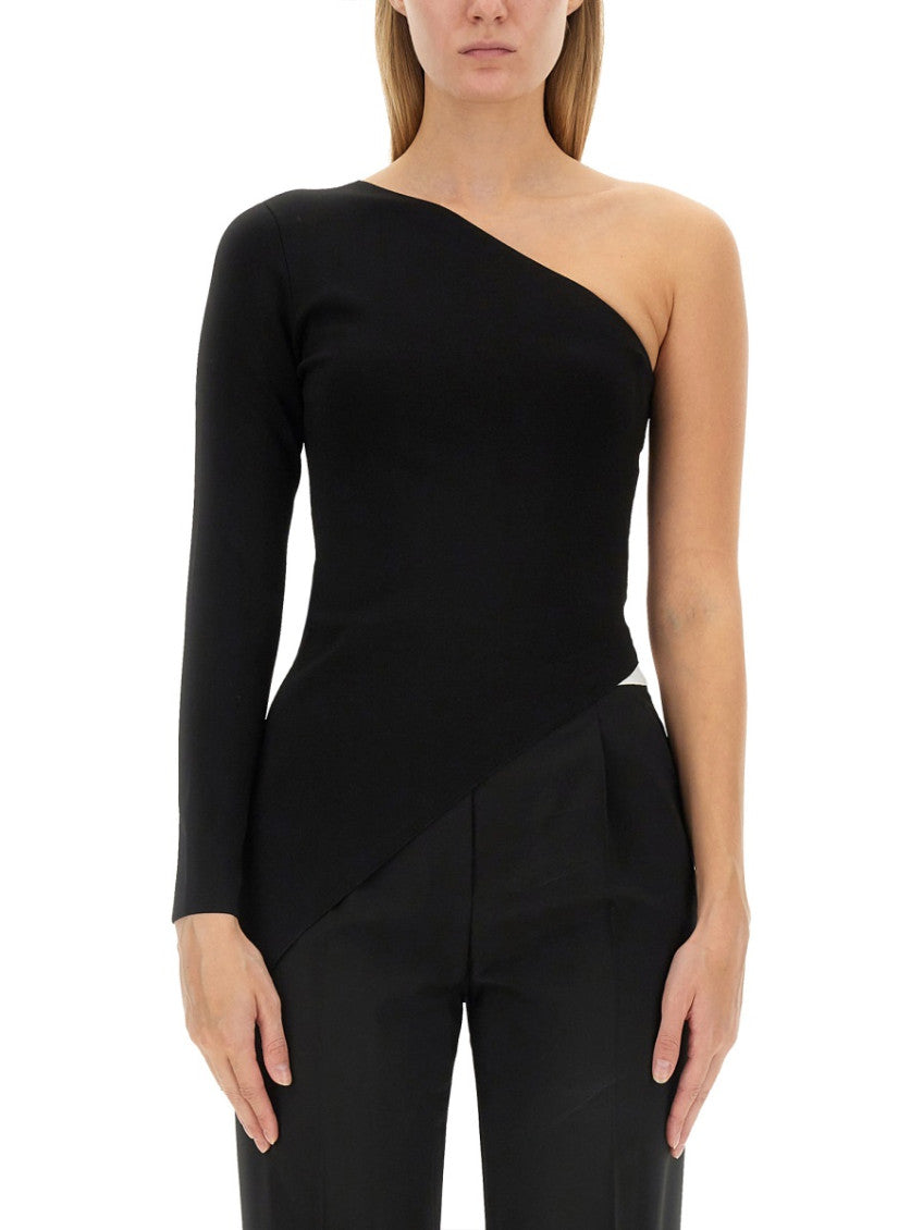Black Solid One Shoulder Top 1