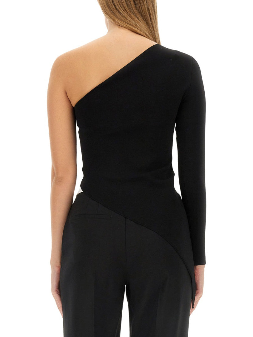 Black Solid One Shoulder Top 2