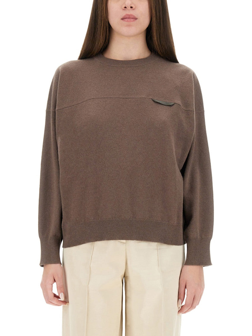 Brown Solid Crew Neck Sweater 1