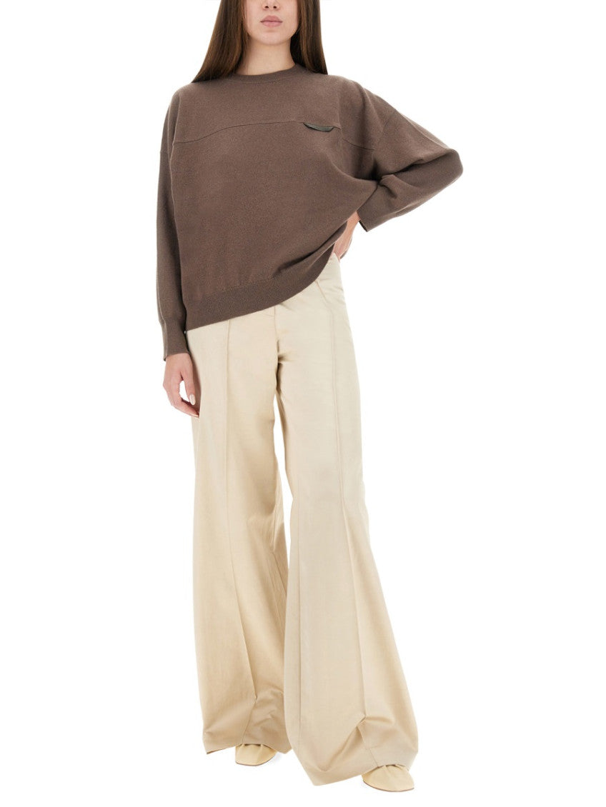 Brown Solid Crew Neck Sweater 2