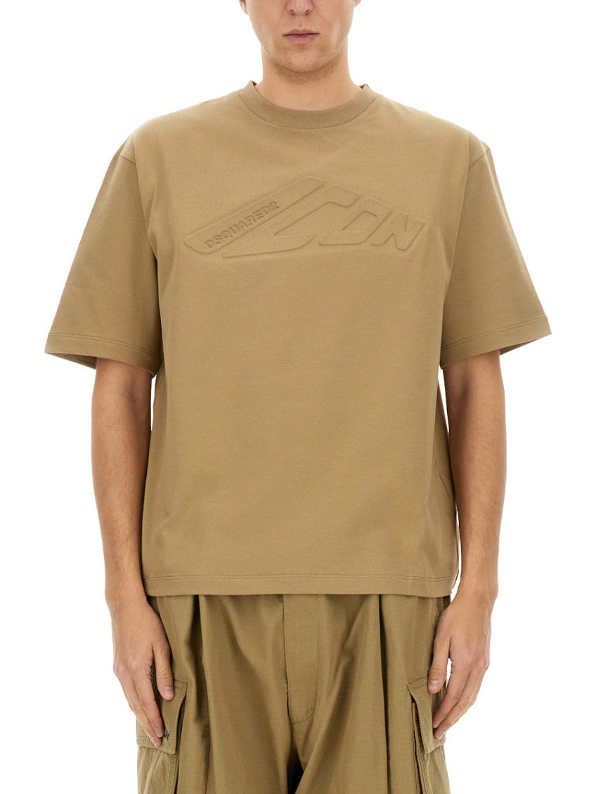 Beige Logo Crew Neck T-Shirt 1