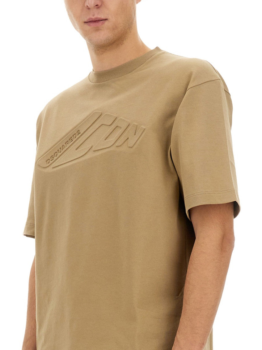Beige Logo Crew Neck T-Shirt 4