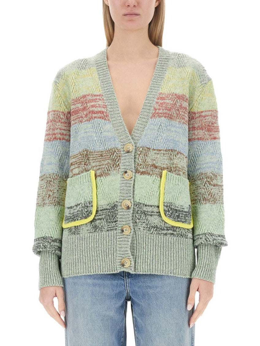 Multicolor Stripes V Neck Cardigan 1