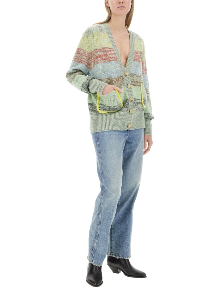 Multicolor Stripes V Neck Cardigan 2