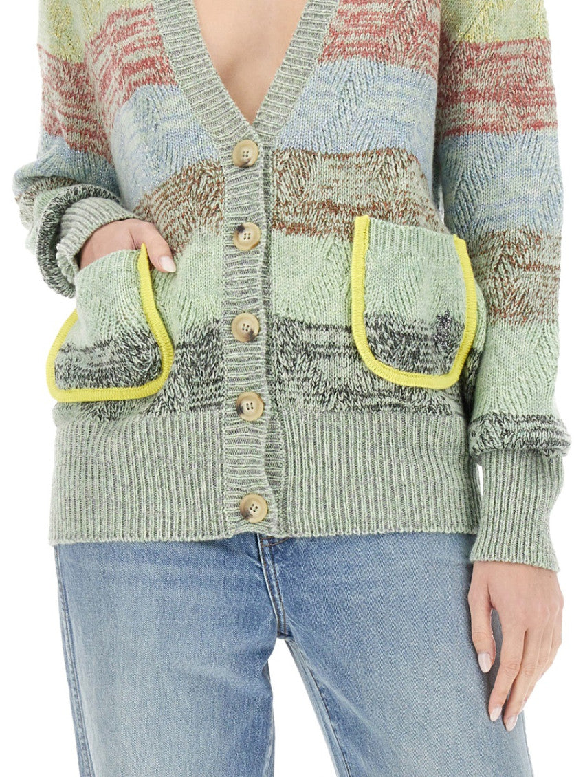 Multicolor Stripes V Neck Cardigan 4