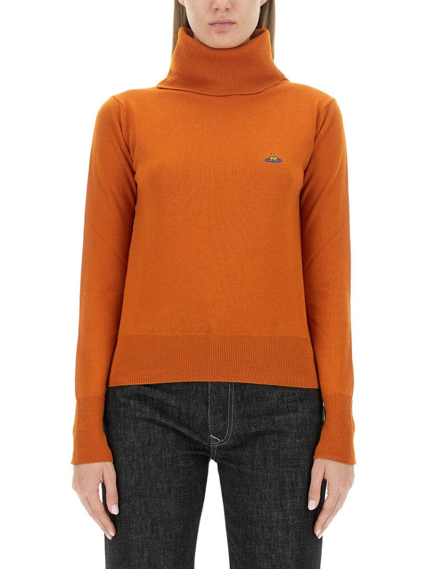 Orange Solid Turtle Neck Sweater 1