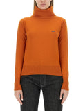 Orange Solid Turtle Neck Sweater 1