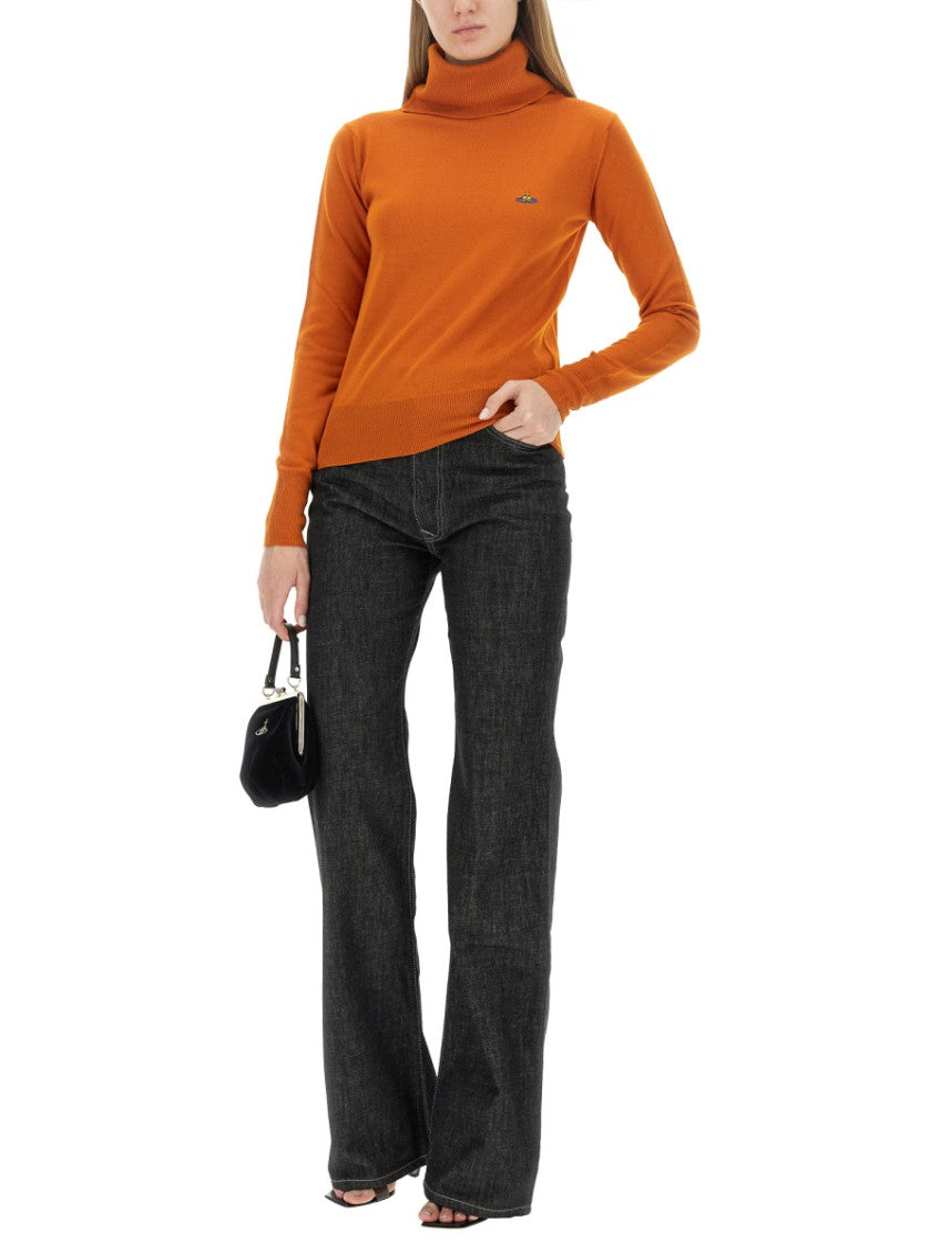 Orange Solid Turtle Neck Sweater 2