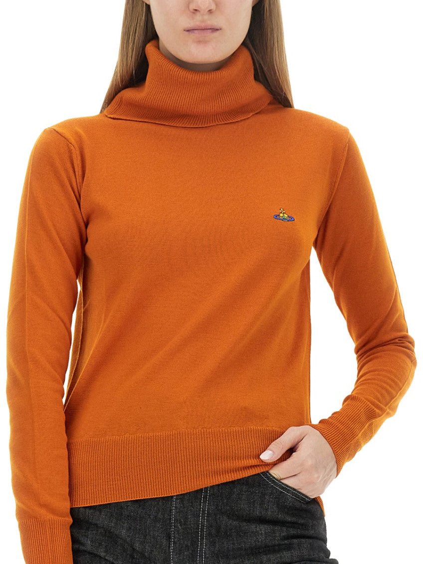 Orange Solid Turtle Neck Sweater 4
