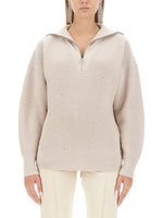 Light Brown Knitted Shawl Neck Sweater 1