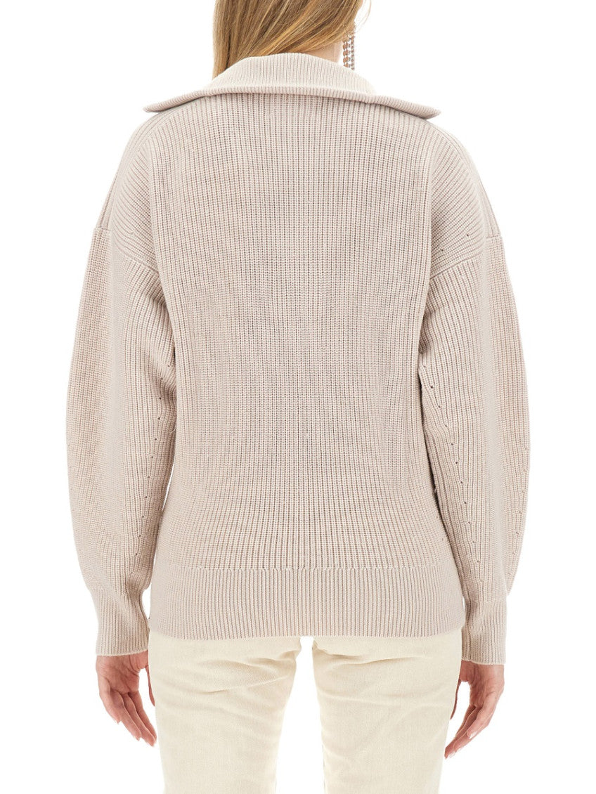 Light Brown Knitted Shawl Neck Sweater 3
