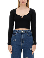 Black Textured Scoop Neck Top 1
