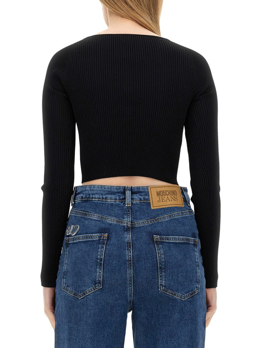 Black Textured Scoop Neck Top 2
