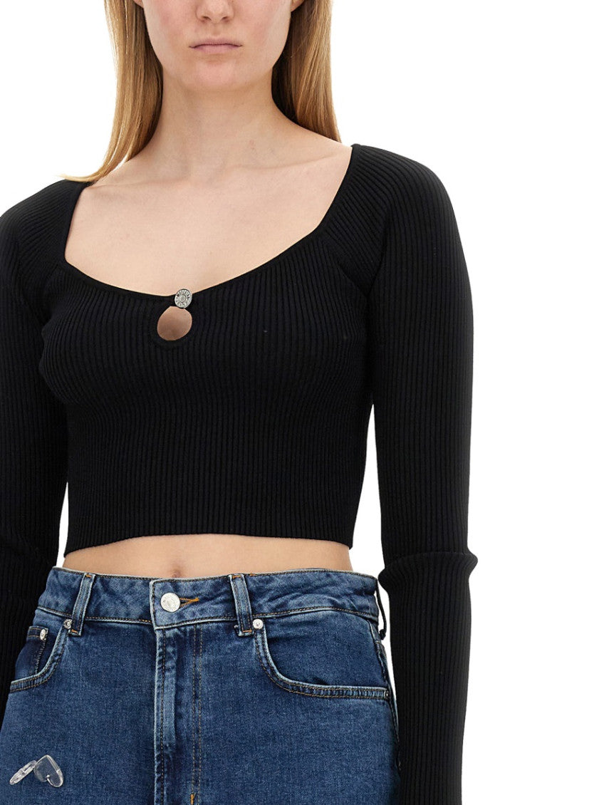 Black Textured Scoop Neck Top 3