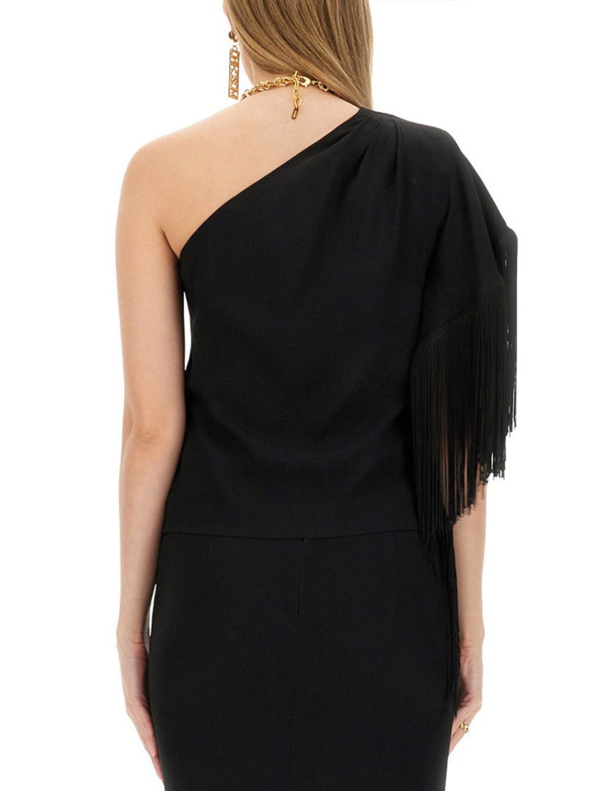 Black Solid One Shoulder Top 2