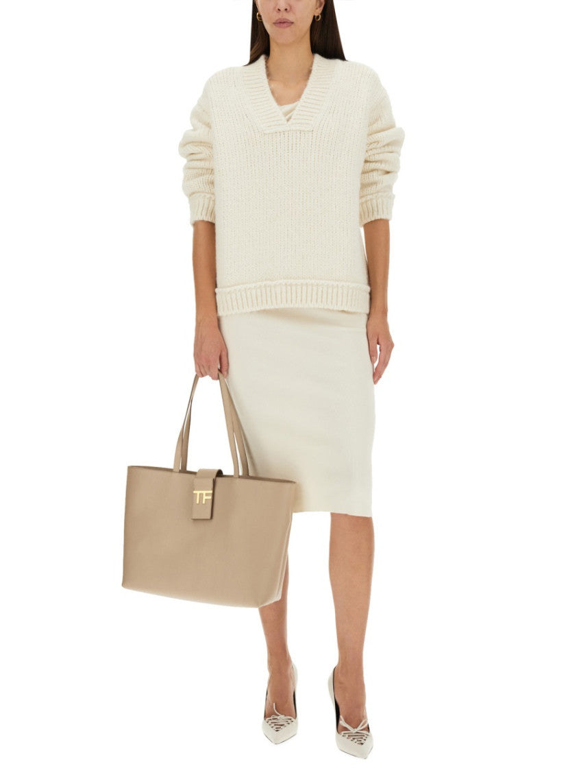White Knitted V Neck Sweater 2