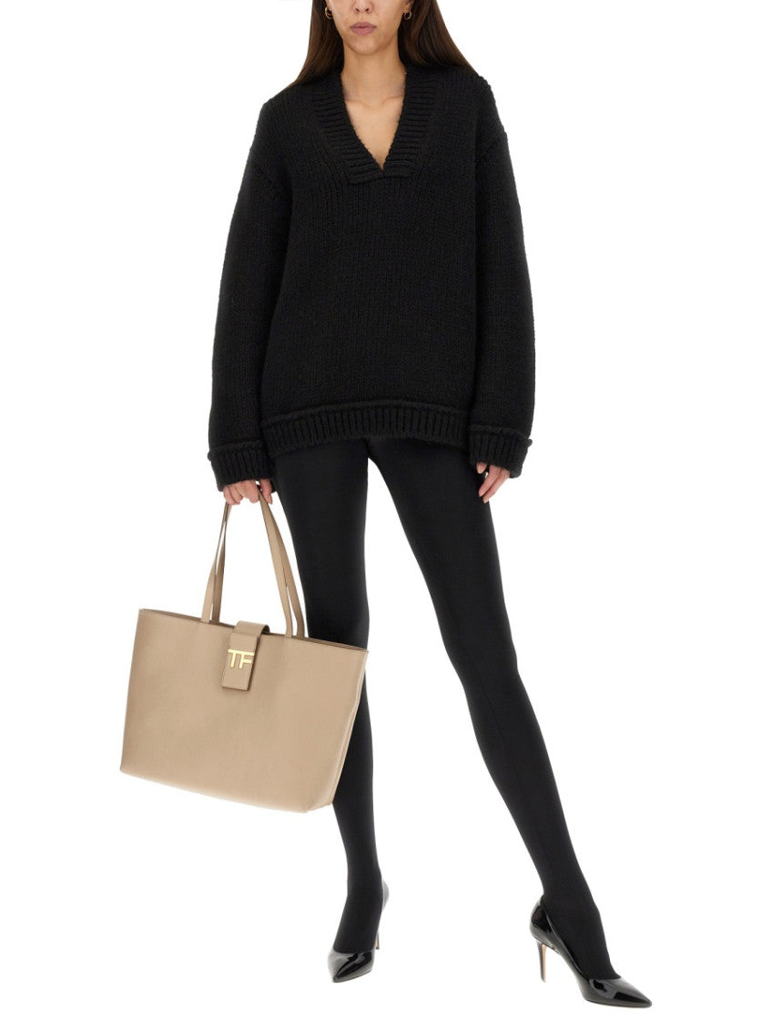 Black Knitted V Neck Sweater 2